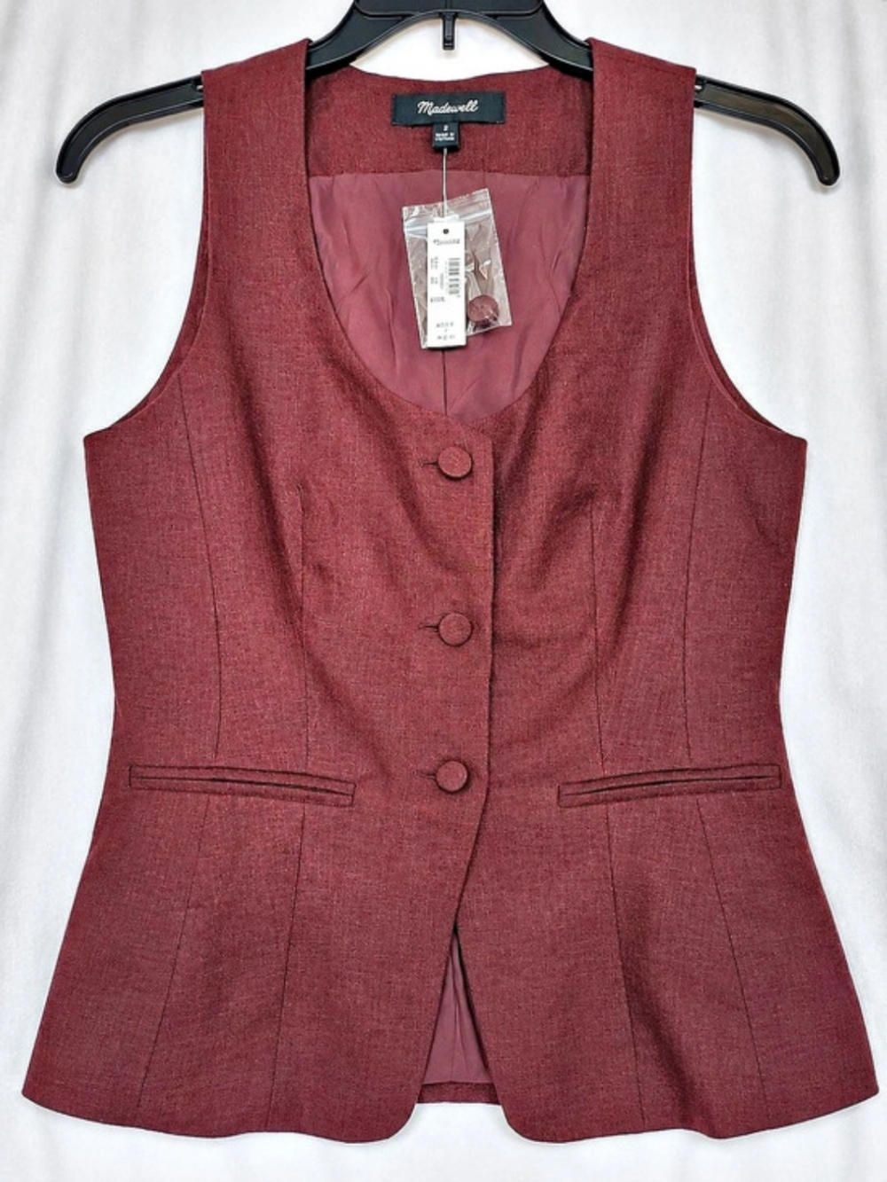 NWT Madewell Burgundy Tailored Vest Size 4 Button Front Fitted Waistcoat